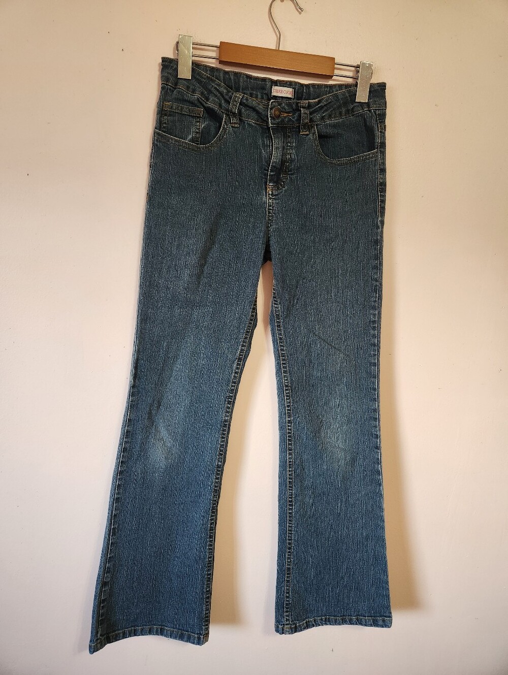 Cherokee Girls Y2K Blue Flared Jeans Adjustable Waist Sz 14 Cowgirl Rodeo Retro